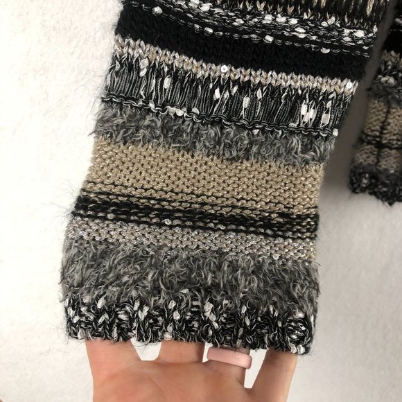 Fylo Women's Size Small Black Brown Grey Open Front Knit Sequin Cardigan Sweater - Picture 4 of 7